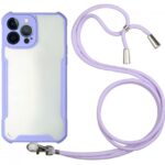 Forcell iPhone 12 Pro Max Lanyard Shockproof Θήκη με Πλαίσιο Σιλικόνης Διάφανη - Purple