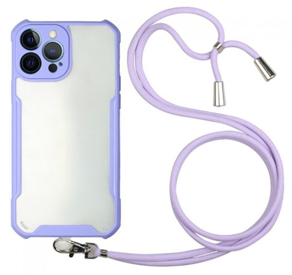 Forcell iPhone 12 Pro Max Lanyard Shockproof Θήκη με Πλαίσιο Σιλικόνης Διάφανη - Purple