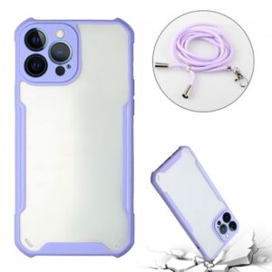 Forcell iPhone 12 Pro Max Lanyard Shockproof Θήκη με Πλαίσιο Σιλικόνης Διάφανη - Purple
