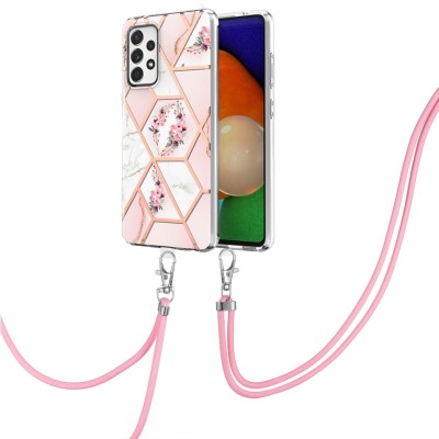 Forcell Samsung Galaxy A53 5G Splicing Marble Flower Pattern with Lanyard Θήκη Σιλικόνης με Σχέδιο