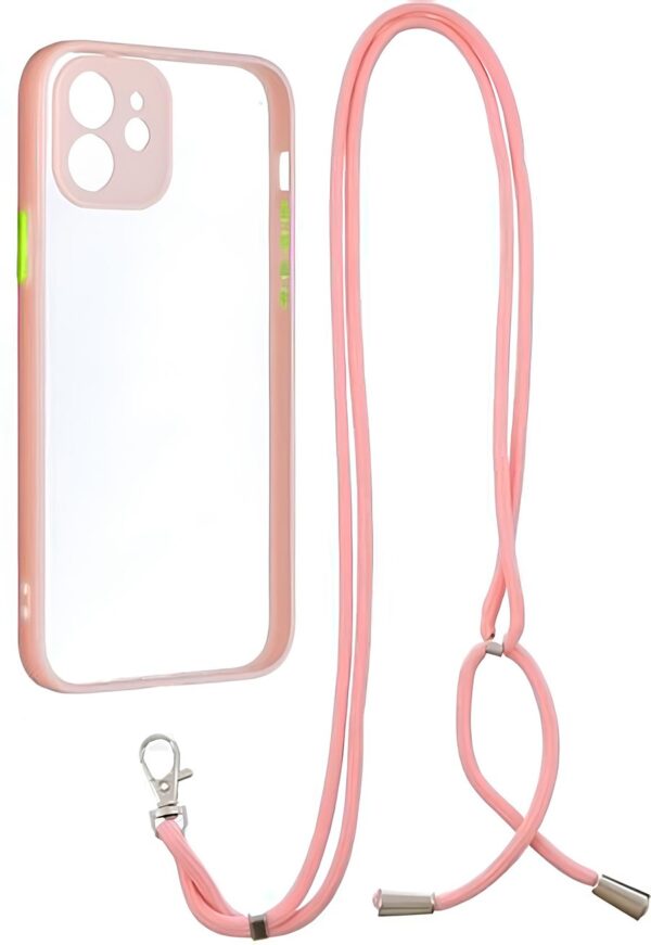 Forcell iPhone 12 / 12 Pro Lanyard Θήκη Με Πλαίσιο Σιλικόνης Διάφανη - Pink