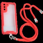 Forcell Samsung Galaxy A12 / M12 Lanyard Θήκη Με Πλαίσιο Σιλικόνης Διάφανη - Red