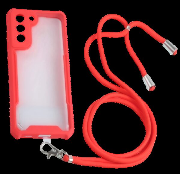 Forcell Samsung Galaxy A12 / M12 Lanyard Θήκη Με Πλαίσιο Σιλικόνης Διάφανη - Red