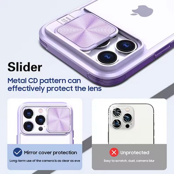 Forcell iPhone 13 Sliding Camera Θήκη με Πλαίσιο Σιλικόνης Διάφανη - Purple