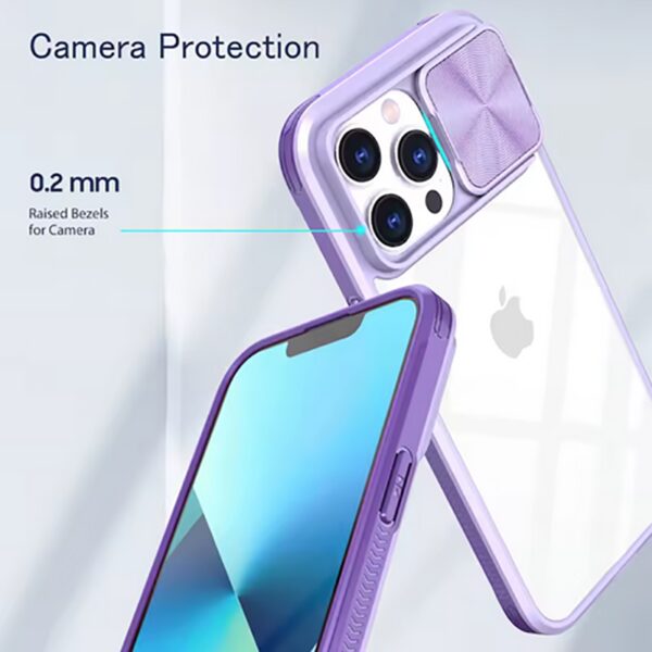 Forcell iPhone 13 Sliding Camera Θήκη με Πλαίσιο Σιλικόνης Διάφανη - Purple