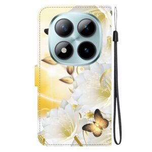 Xiaomi Redmi Note 15 Pro 5G Crystal Texture Colored Leather Gold Butterfly Epiphyllum Drawing-Θήκη Βιβλίο
