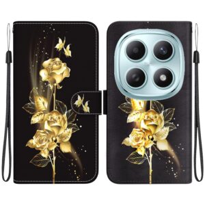 Xiaomi Redmi Note 15 4G /5G/ Poco M8 5G Crystal Texture Colored Leather Gold Butterfly Rose Drawing-Θήκη Βιβλίο