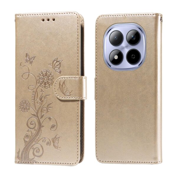 Xiaomi Redmi Note 15 Pro 4G Embossed Butterfly Flowers Leather Gold-Θήκη Βιβλίο