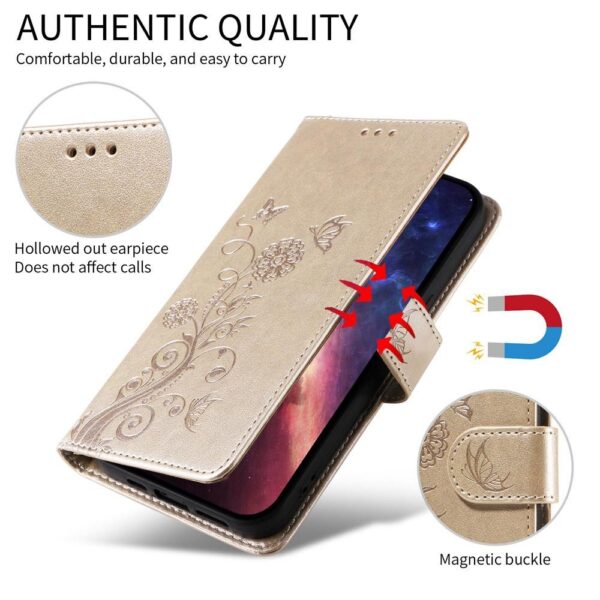 Xiaomi Redmi Note 15 Pro 4G Embossed Butterfly Flowers Leather Gold-Θήκη Βιβλίο