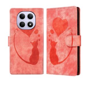 Xiaomi Redmi Note 15 4G / 5G Pen Heart Cat Embossed Leather Orange-Θήκη Βιβλίο