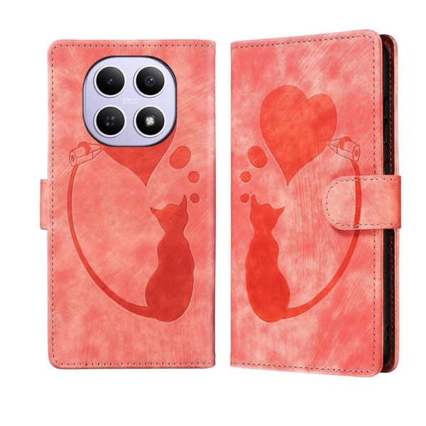 Xiaomi Redmi Note 15 4G / 5G Pen Heart Cat Embossed Leather Orange-Θήκη Βιβλίο