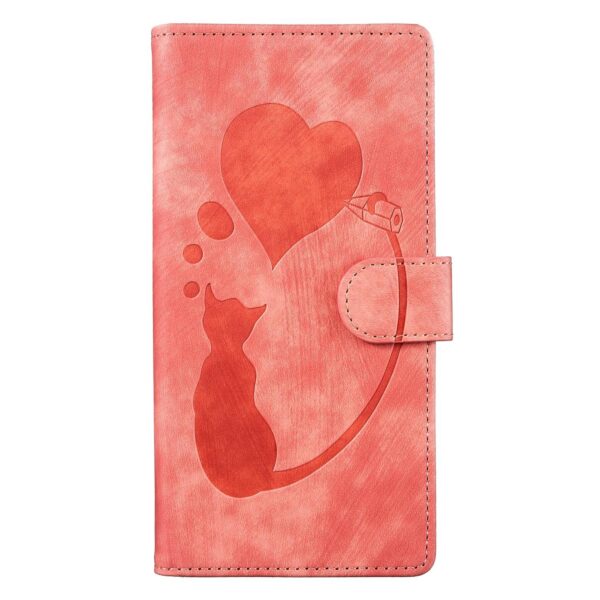 Xiaomi Redmi Note 15 4G / 5G Pen Heart Cat Embossed Leather Orange-Θήκη Βιβλίο