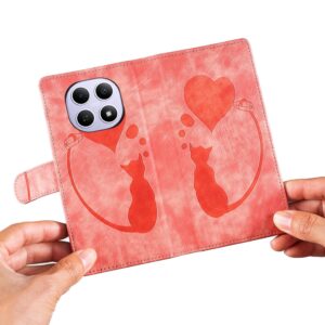 Xiaomi Redmi Note 15 4G / 5G Pen Heart Cat Embossed Leather Orange-Θήκη Βιβλίο