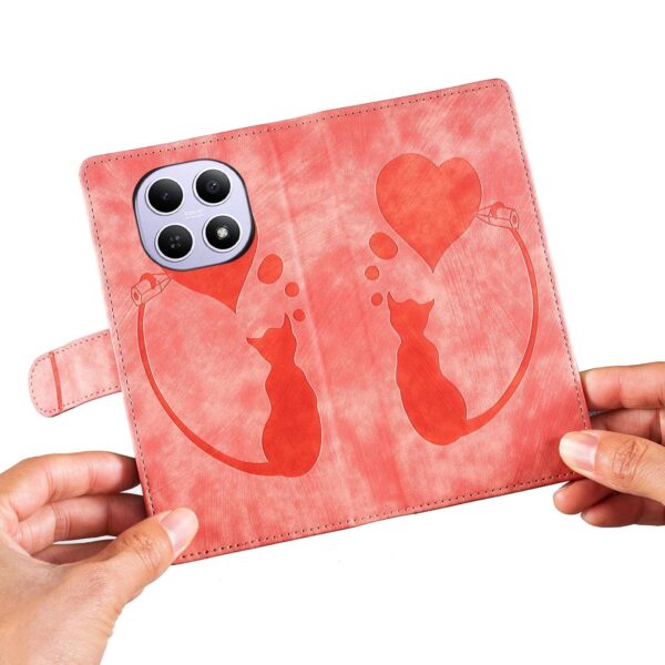 Xiaomi Redmi Note 15 4G / 5G Pen Heart Cat Embossed Leather Orange-Θήκη Βιβλίο