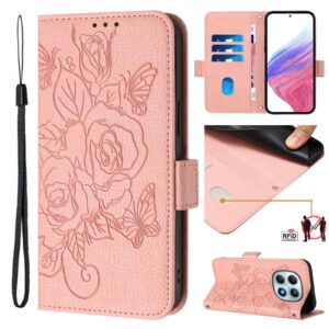 Xiaomi Redmi Note 15 4G / 5G Embossed Rose RFID Anti-theft Leather Pink-Θήκη Βιβλίο