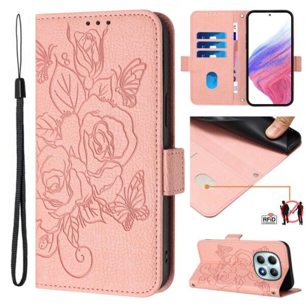 Xiaomi Redmi Note 15 4G / 5G Embossed Rose RFID Anti-theft Leather Pink-Θήκη Βιβλίο