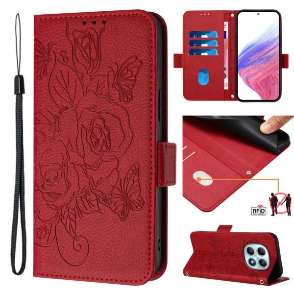 Xiaomi Redmi Note 15 4G / 5G Embossed Rose RFID Anti-theft Leather Red-Θήκη Βιβλίο