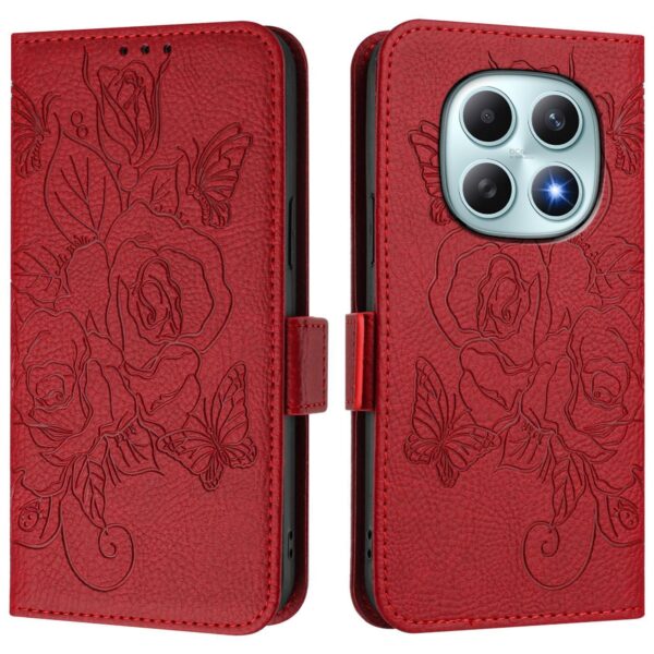 Xiaomi Redmi Note 15 4G / 5G Embossed Rose RFID Anti-theft Leather Red-Θήκη Βιβλίο