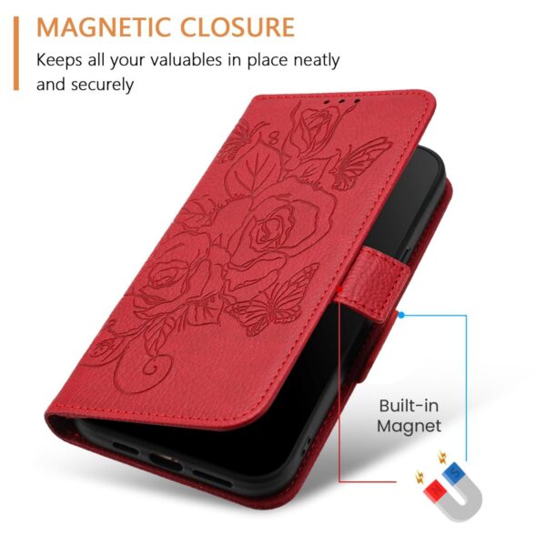 Xiaomi Redmi Note 15 4G / 5G Embossed Rose RFID Anti-theft Leather Red-Θήκη Βιβλίο