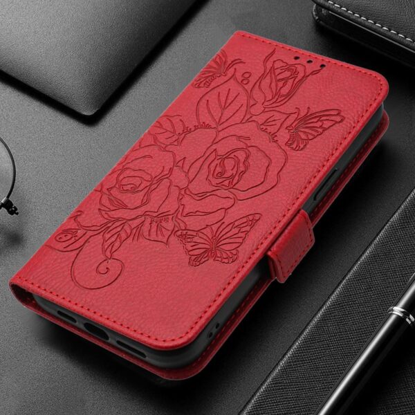 Xiaomi Redmi Note 15 4G / 5G Embossed Rose RFID Anti-theft Leather Red-Θήκη Βιβλίο