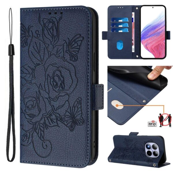Xiaomi Redmi Note 15 Pro 5G Embossed Rose RFID Anti-theft Leather Dark Blue-Θήκη Βιβλίο