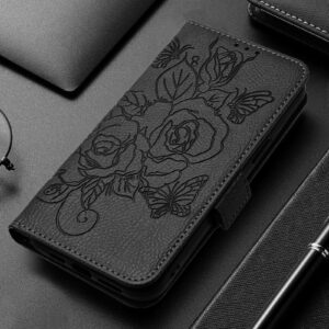 Xiaomi Redmi Note 15 4G / 5G Embossed Rose RFID Anti-theft Leather-Θήκη Βιβλίο(Black)