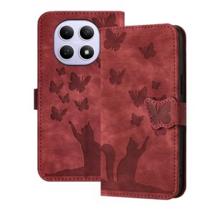 Xiaomi Redmi Note 15 4G / 5G Butterfly Cat Embossing Flip Leather Red-Θήκη Βιβλίο