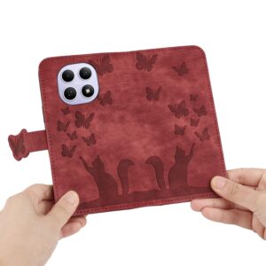 Xiaomi Redmi Note 15 4G / 5G Butterfly Cat Embossing Flip Leather Red-Θήκη Βιβλίο