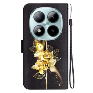 Xiaomi Redmi Note 15 Pro 5G Crystal Texture Colored Leather Gold Butterfly Rose Drawing-Θήκη Βιβλίο