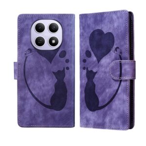 Xiaomi Redmi Note 15 4G / 5G Pen Heart Cat Embossed Leather Purple-Θήκη Βιβλίο