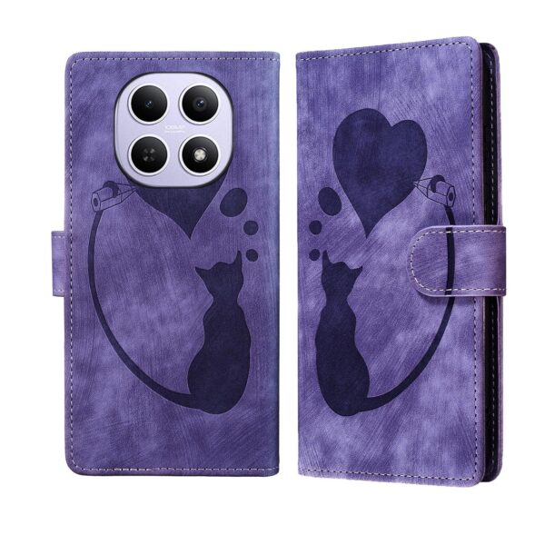 Xiaomi Redmi Note 15 4G / 5G Pen Heart Cat Embossed Leather Purple-Θήκη Βιβλίο