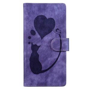 Xiaomi Redmi Note 15 4G / 5G Pen Heart Cat Embossed Leather Purple-Θήκη Βιβλίο