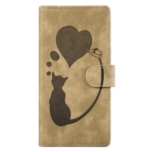 Xiaomi Redmi Note 15 4G / 5G Pen Heart Cat Embossed Leather Apricot-Θήκη Βιβλίο
