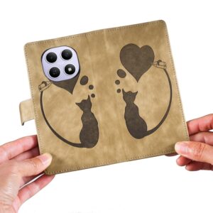 Xiaomi Redmi Note 15 4G / 5G Pen Heart Cat Embossed Leather Apricot-Θήκη Βιβλίο