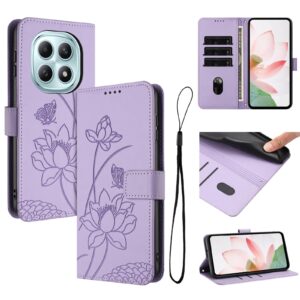 Xiaomi Redmi Note 15 5G / 4G Lotus Embossed Leather with Lanyard Purple-Θήκη Βιβλίο