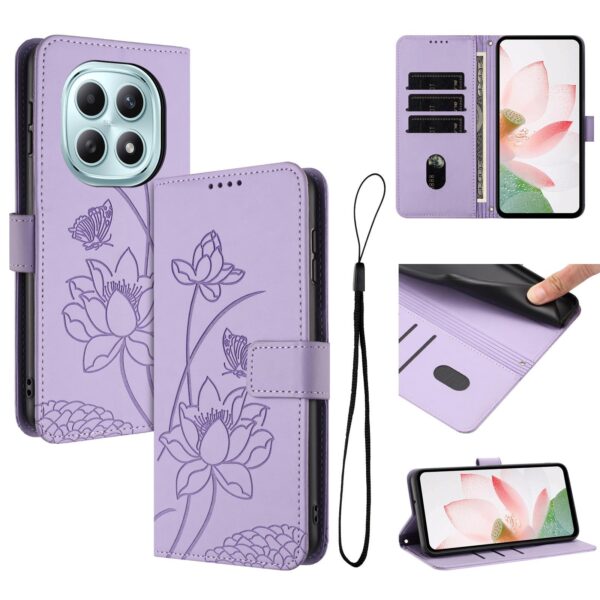 Xiaomi Redmi Note 15 5G / 4G Lotus Embossed Leather with Lanyard Purple-Θήκη Βιβλίο