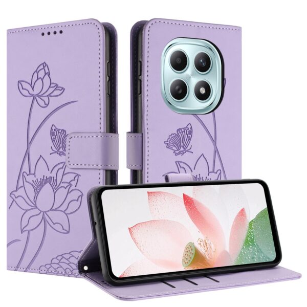 Xiaomi Redmi Note 15 5G / 4G Lotus Embossed Leather with Lanyard Purple-Θήκη Βιβλίο