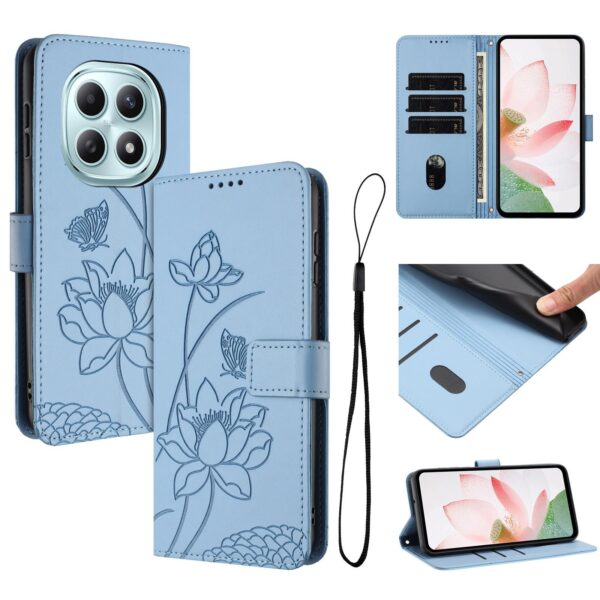 Xiaomi Redmi Note 15 5G / 4G Lotus Embossed Leather with Lanyard Blue-Θήκη Βιβλίο