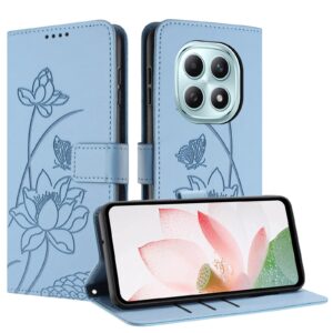 Xiaomi Redmi Note 15 5G / 4G Lotus Embossed Leather with Lanyard Blue-Θήκη Βιβλίο