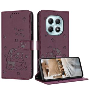 Xiaomi Redmi Note 15 5G / 4G Embossed Kitten Leather with Lanyard Wine Red-Θήκη Βιβλίο