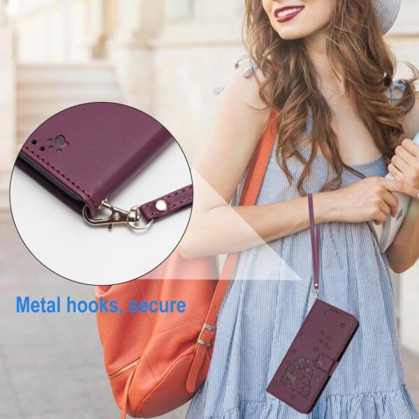 Xiaomi Redmi Note 15 5G / 4G Embossed Kitten Leather with Lanyard Wine Red-Θήκη Βιβλίο