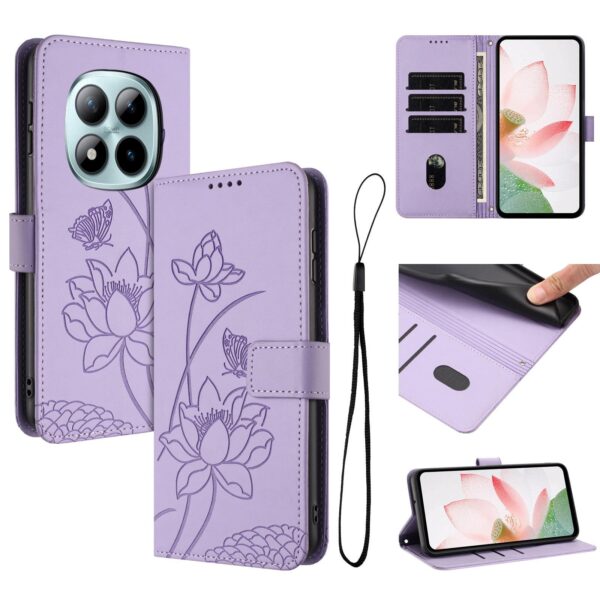 Xiaomi Redmi Note 15 Pro 4G Lotus Embossed Leather with Lanyard Purple-Θήκη Βιβλίο
