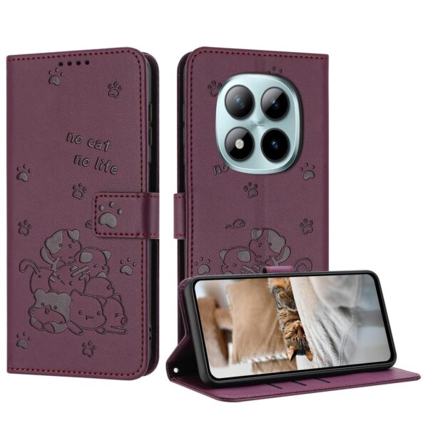Xiaomi Redmi Note 15 Pro 5G Embossed Kitten Leather with Lanyard Wine Red-Θήκη Βιβλίο