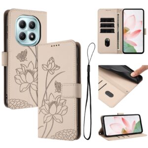 Xiaomi Redmi Note 15 5G / 4G Lotus Embossed Leather with Lanyard Beige-Θήκη Βιβλίο