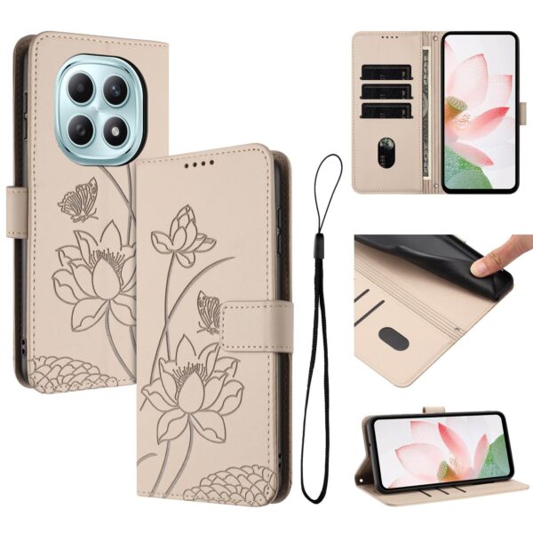 Xiaomi Redmi Note 15 5G / 4G Lotus Embossed Leather with Lanyard Beige-Θήκη Βιβλίο