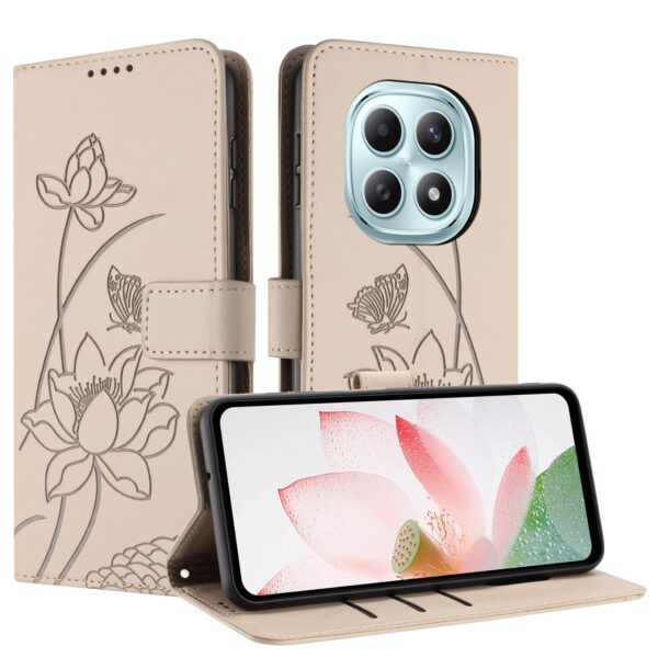 Xiaomi Redmi Note 15 5G / 4G Lotus Embossed Leather with Lanyard Beige-Θήκη Βιβλίο