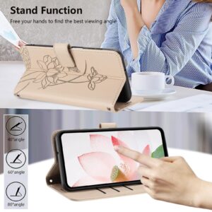 Xiaomi Redmi Note 15 5G / 4G Lotus Embossed Leather with Lanyard Beige-Θήκη Βιβλίο