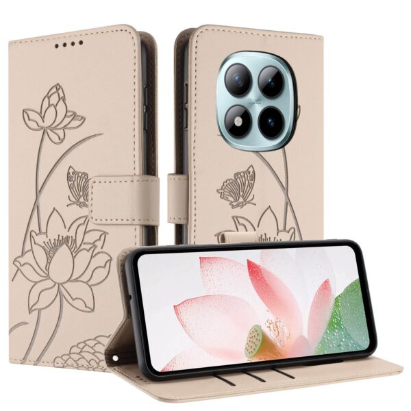 Xiaomi Redmi Note 15 Pro 4G Lotus Embossed Leather with Lanyard Beige-Θήκη Βιβλίο