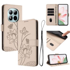 Xiaomi Redmi Note 15 Pro+ 5G Lotus Embossed Leather with Lanyard Beige-Θήκη Βιβλίο