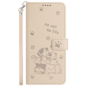 Xiaomi Redmi Note 15 5G / 4G Embossed Kitten Leather with Lanyard Beige-Θήκη Βιβλίο